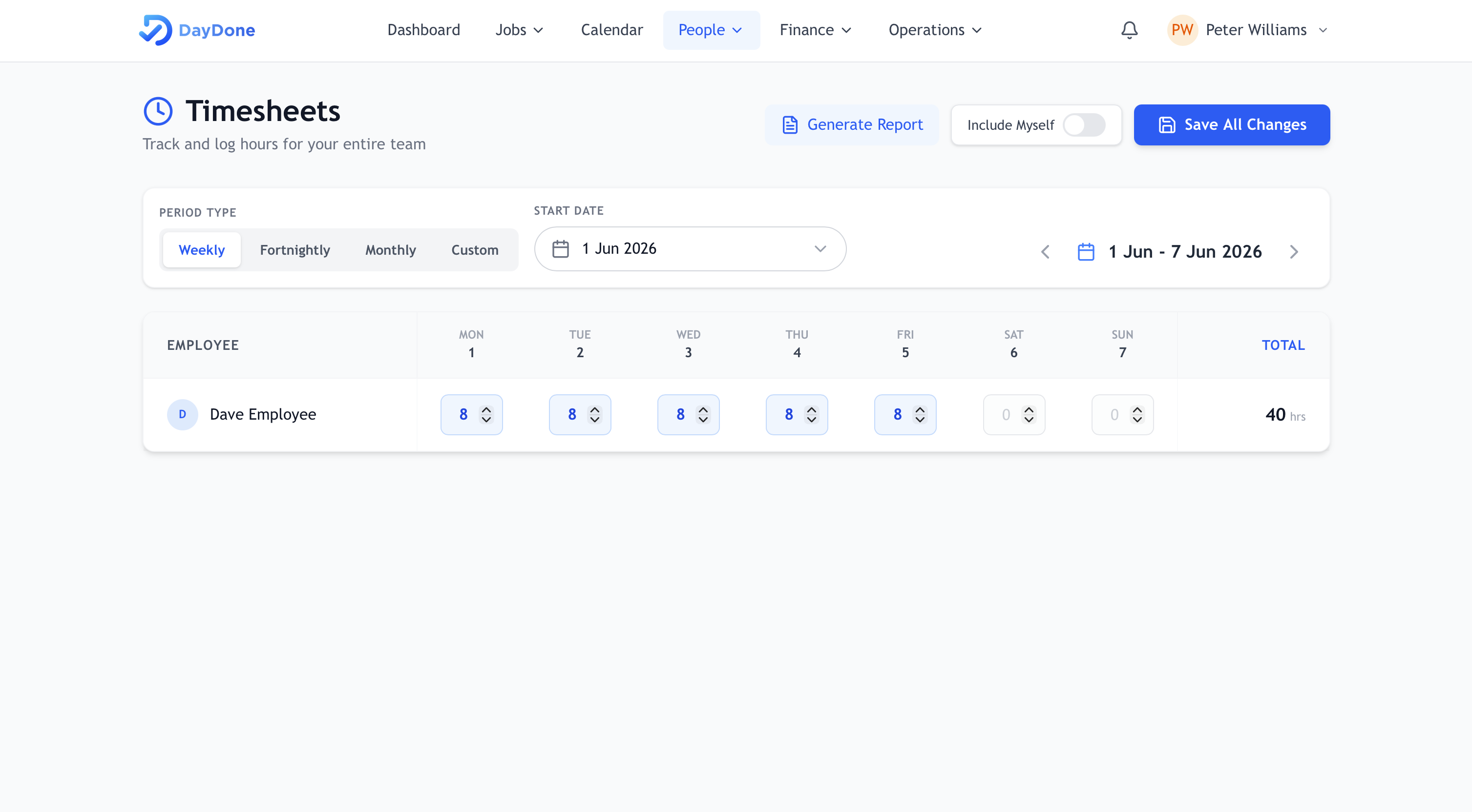 Timesheets on desktop